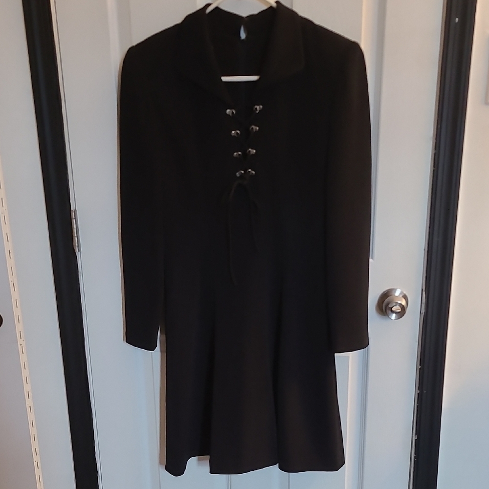 Vintage Black Lace-Up Dress 1960s Butterfly Collar Concerts Rocker Punk
